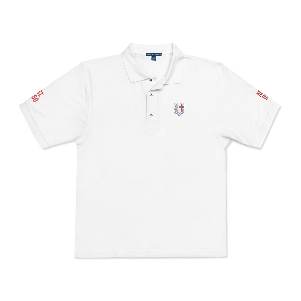 Embroidered STGC Crest Polo Shirt — AMDG and EST. 1850 Sleeves