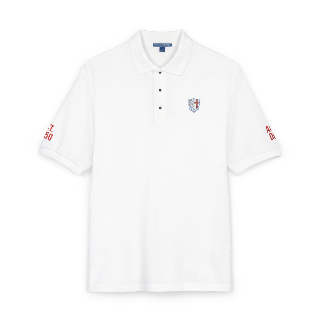 Embroidered STGC Crest Polo Shirt — AMDG and EST. 1850 Sleeves
