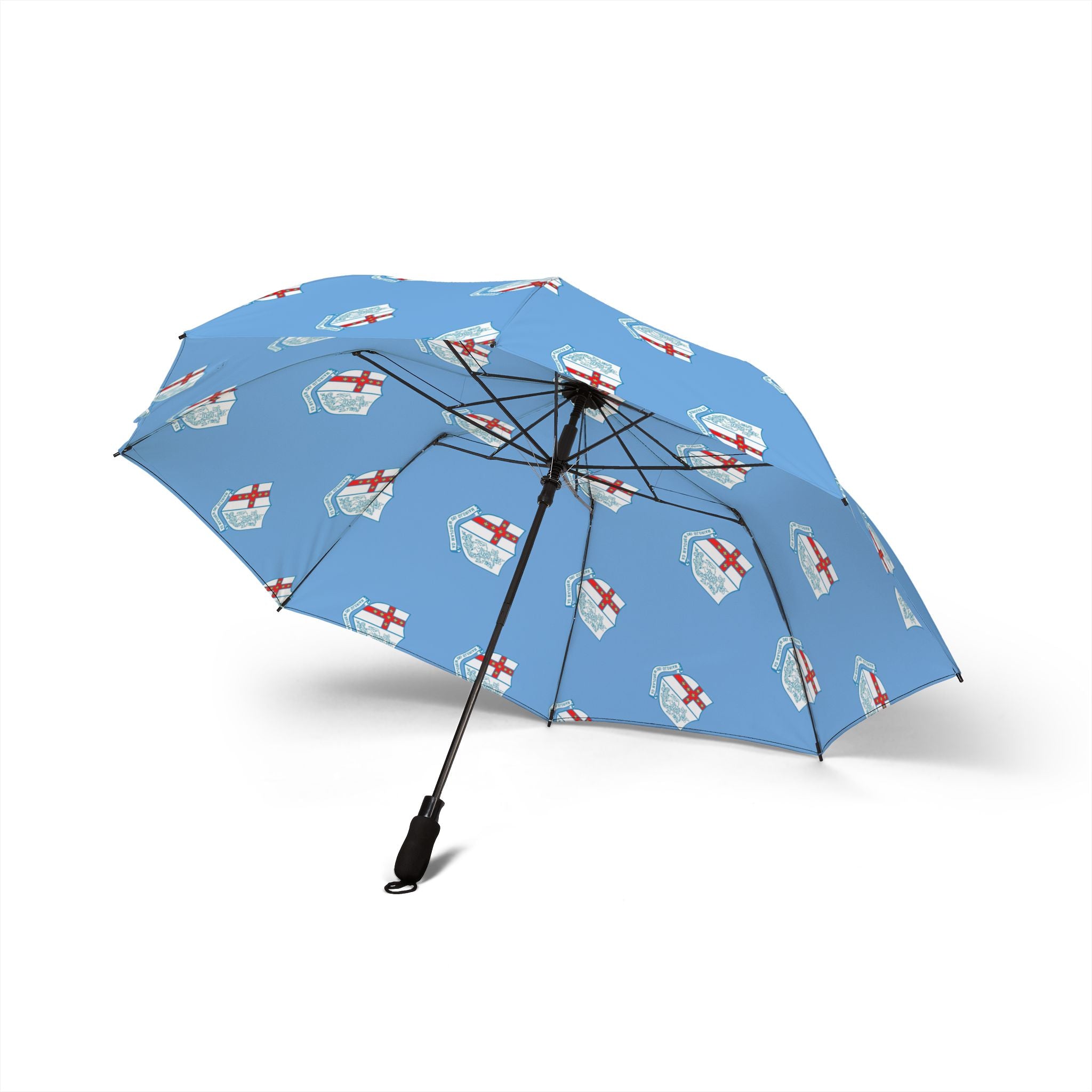 Foldable Umbrella — Sky Blue St. George Cross Pattern, Semi-Automatic Travel Umbrella