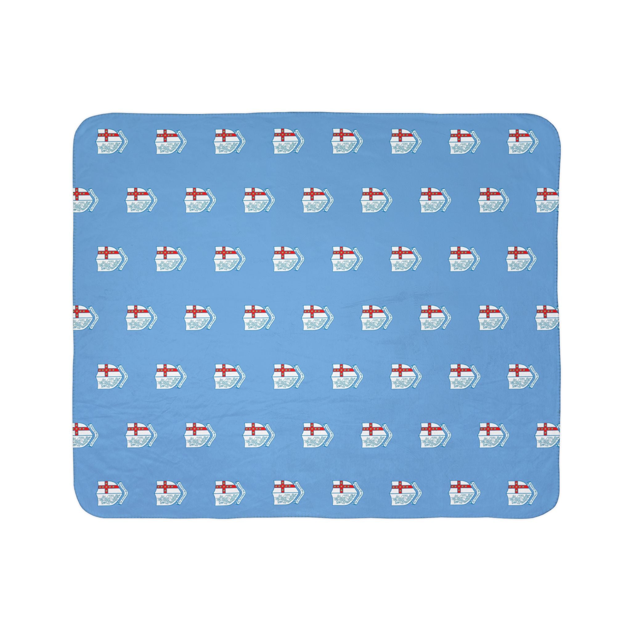 STGC England Crest Fleece Sherpa Blanket — Soft Sky Blue Throw for Fans & Home Comfort