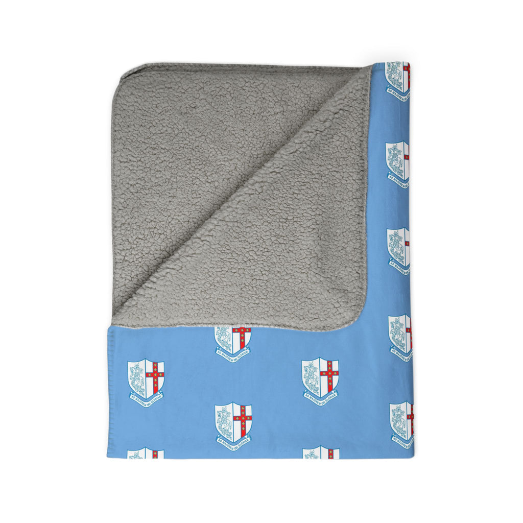 STGC England Crest Fleece Sherpa Blanket — Soft Sky Blue Throw for Fans & Home Comfort